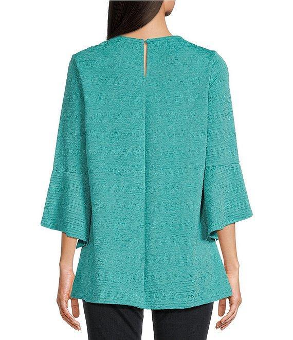 Calessa Textured Pucker Knit Crew Neck 3/4 Flare Sleeve Top Product Image