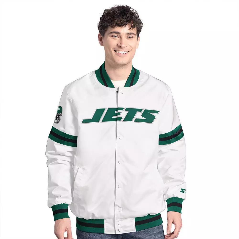 Men's Starter White New York Jets Scout Full-Snap Varsity Jacket,  Product Image