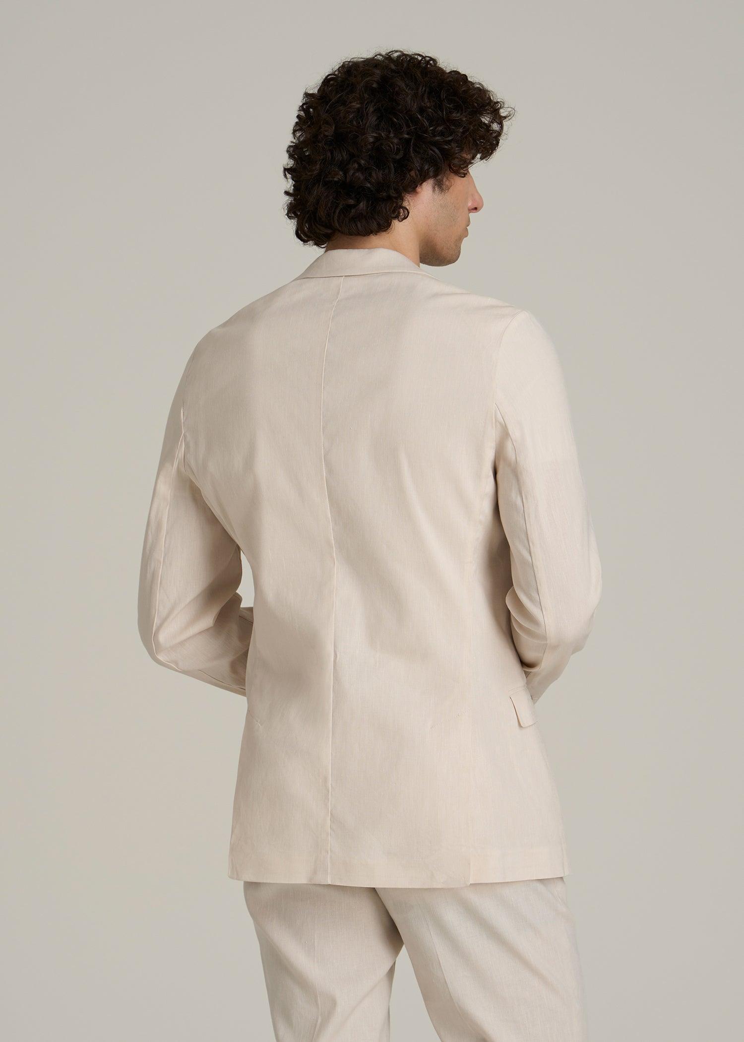 Stretch Linen Blazer for Tall Men in Light Beige Linen Male Product Image