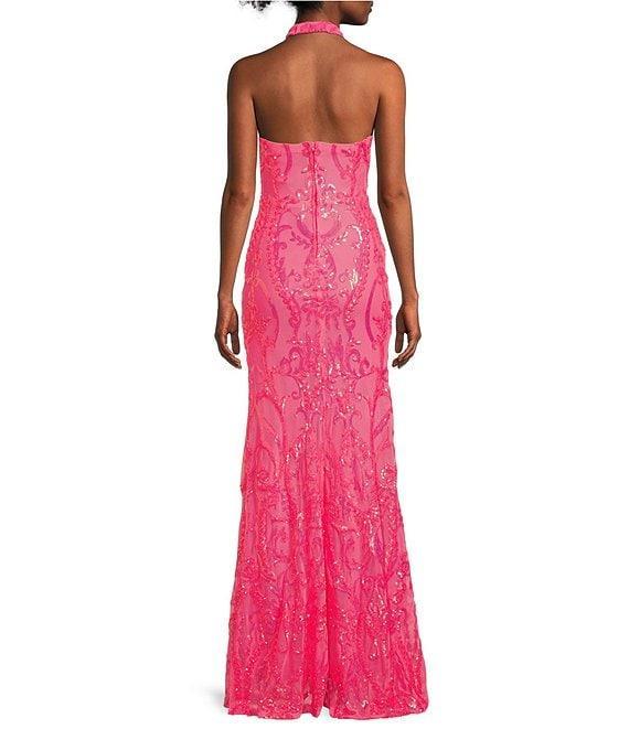 B. Darlin V-Neck Patterned Sequin Halter Dress Product Image