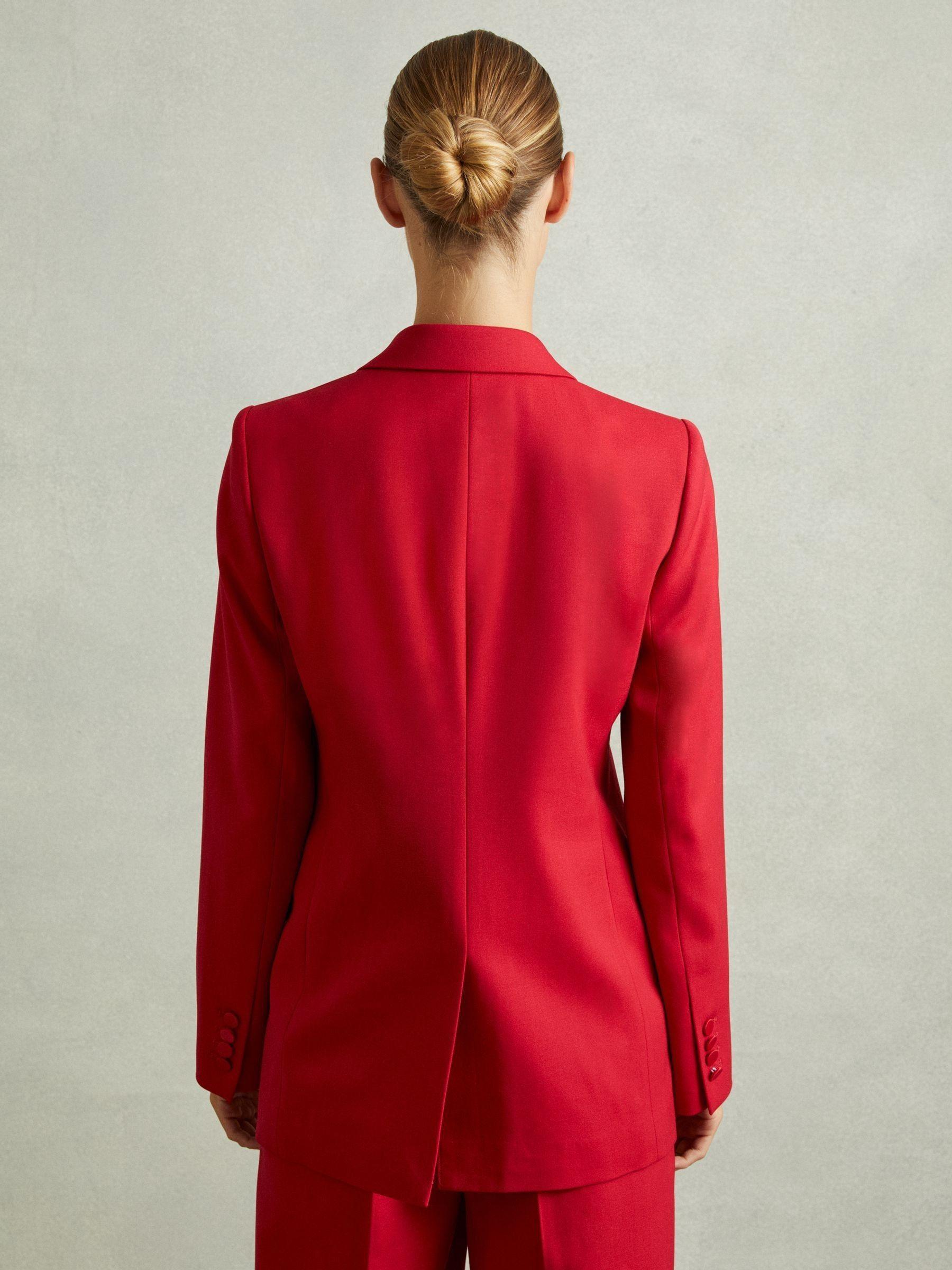 Wool Blend Double Breasted Tux Blazer in Red Product Image