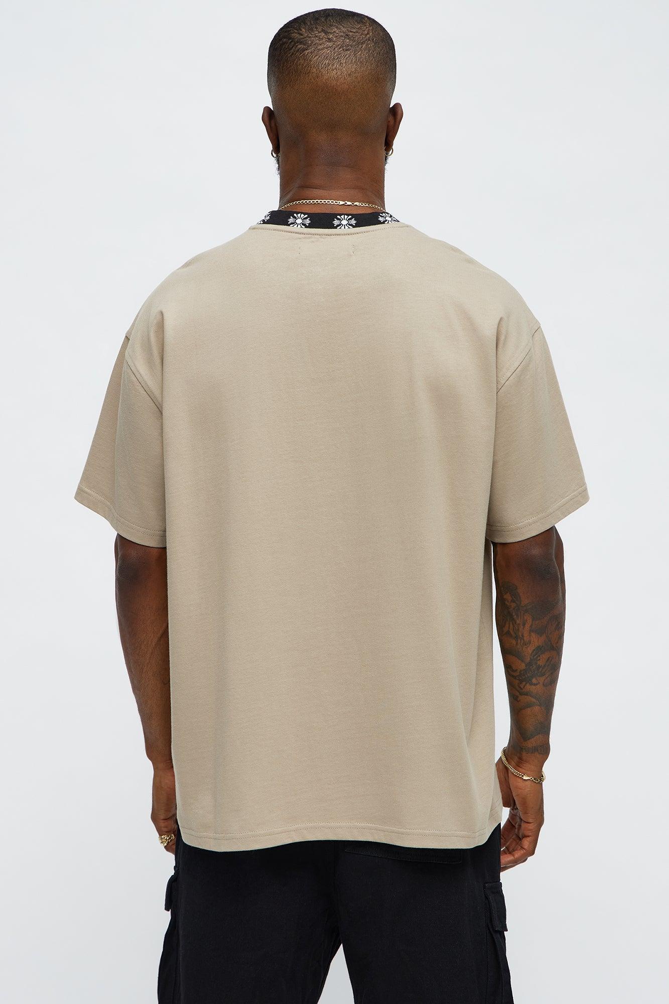 Short Sleeve Cross Collar Graphic - Stone Male Product Image