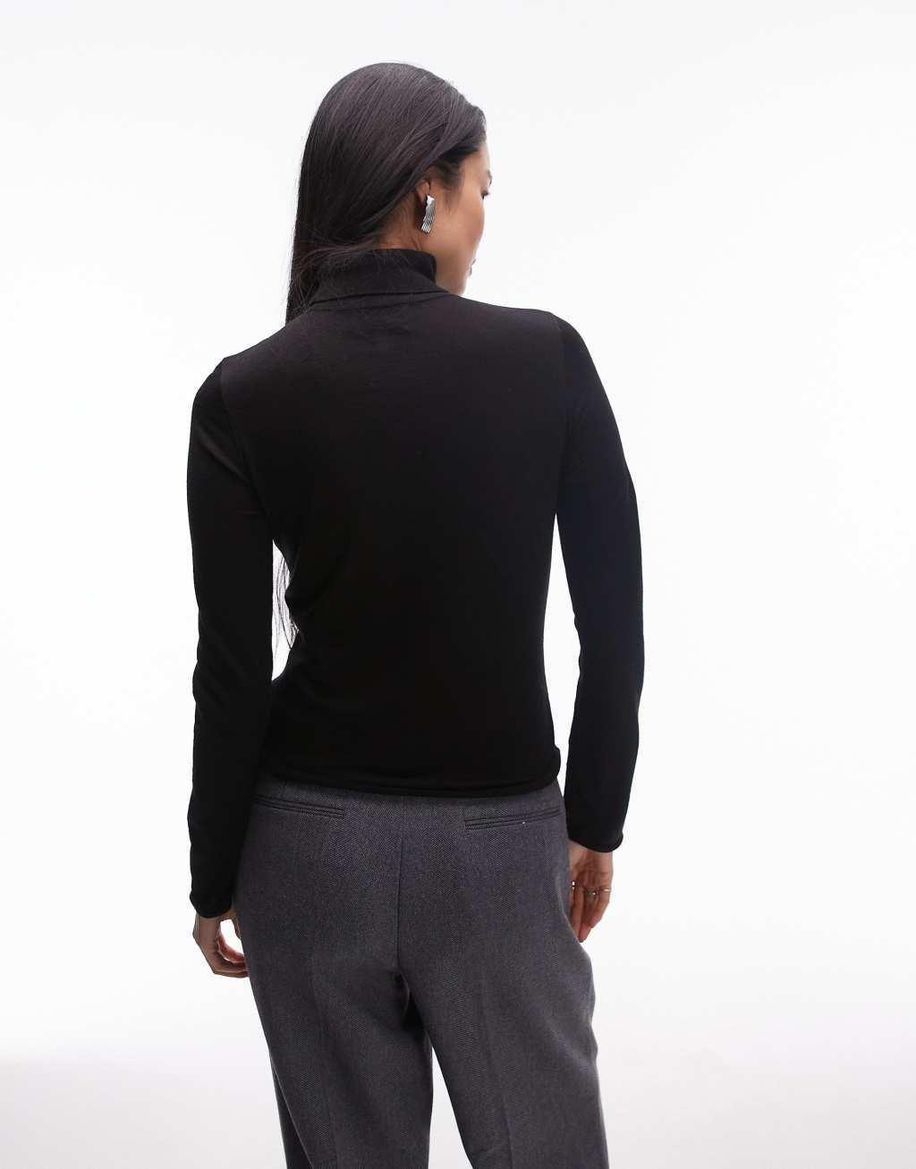 & Other Stories fine wool turtle neck top with long sleeves in black Product Image