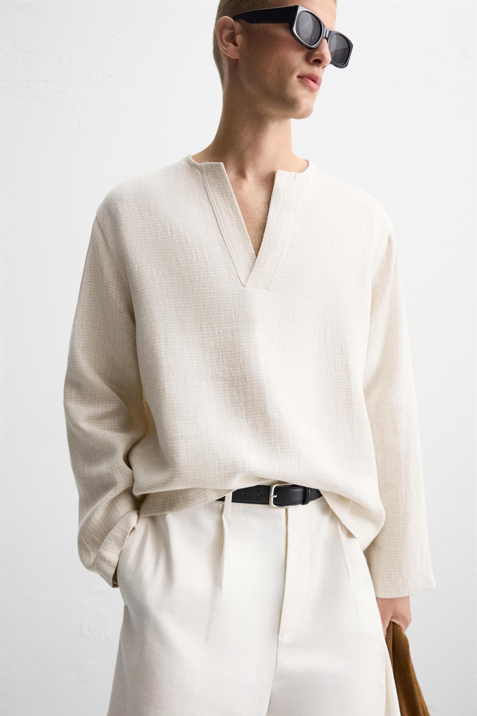 TEXTURED LINEN BLEND POLO SHIRT Product Image