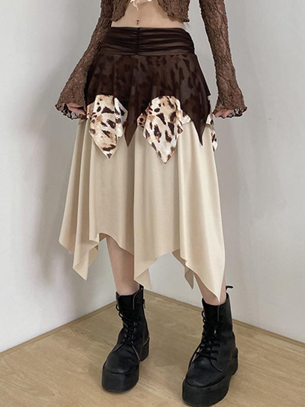 Leopard Print Mesh Patchwork Irregular Maxi Skirt Product Image