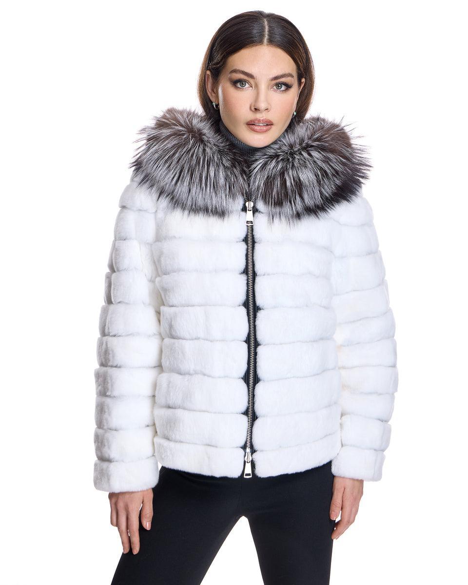 Horizontal Rabbit Jacket with Fox Trimmed Hood Product Image