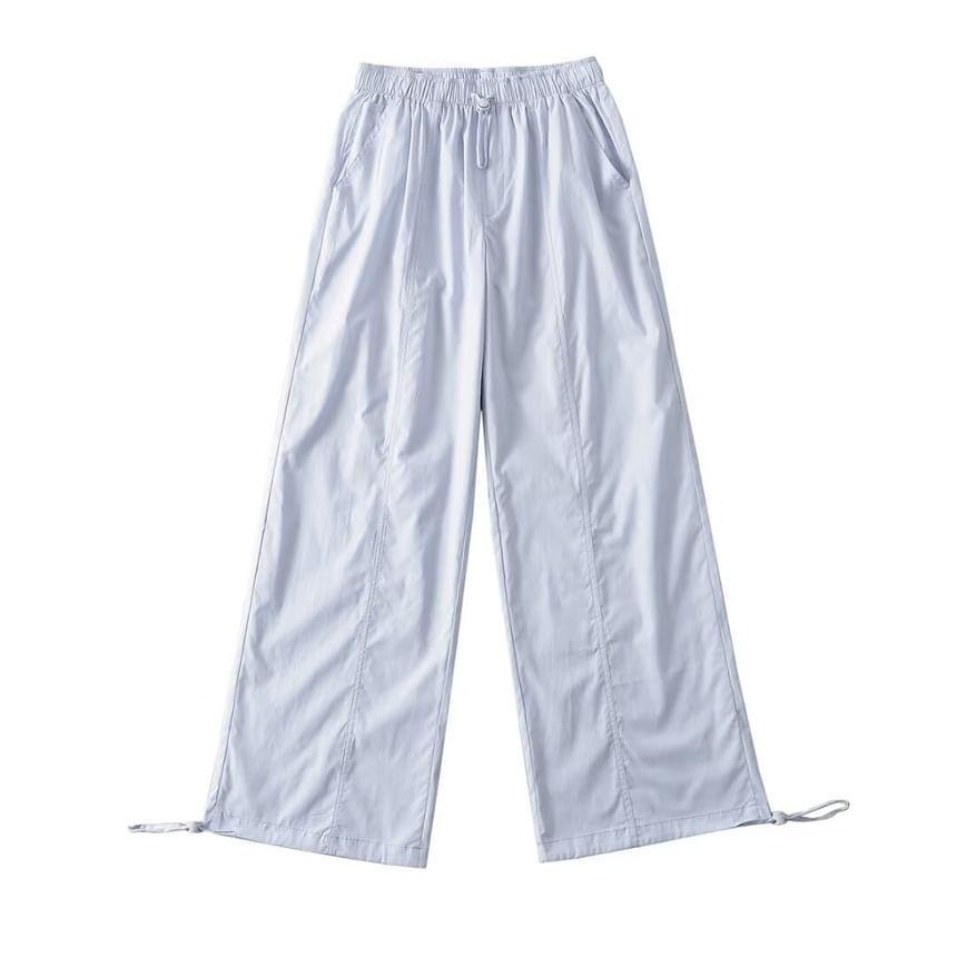 High Waist Plain Wide Leg Cargo Pants Product Image