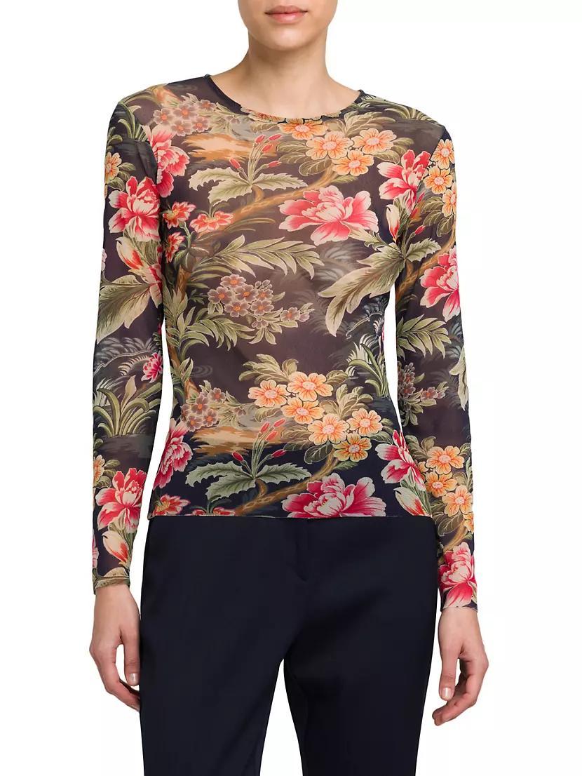 Floral Mesh Long-Sleeve Top Product Image