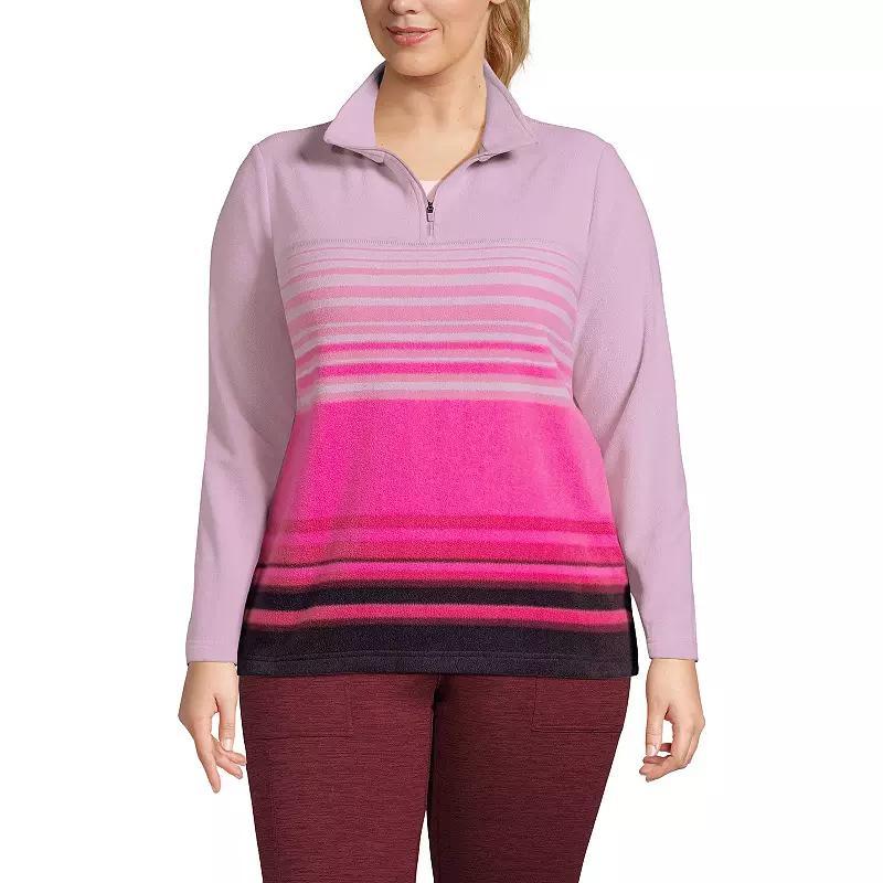 Plus Size Lands' End Ombre Striped 1/4-Zip Fleece Pullover, Women's, Size: 1XL, Rhubarb Ombre Stripe Product Image