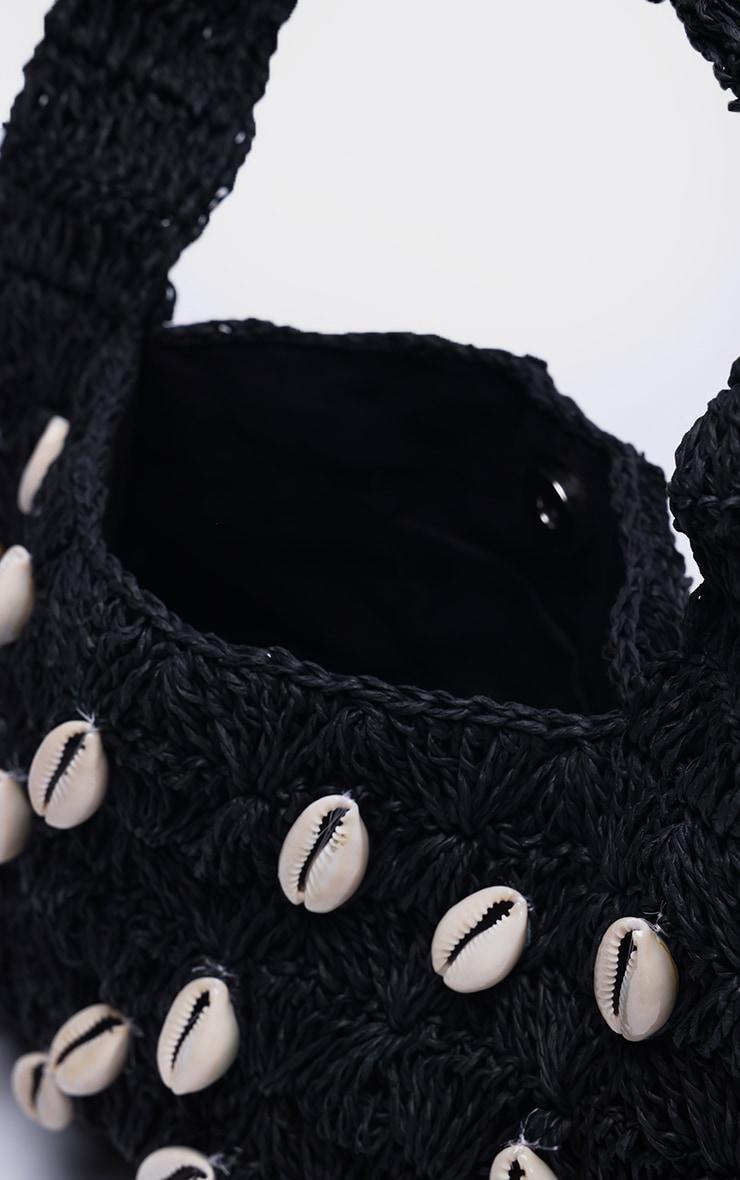 Black Raffia Shell Detail Beach Handbag Product Image