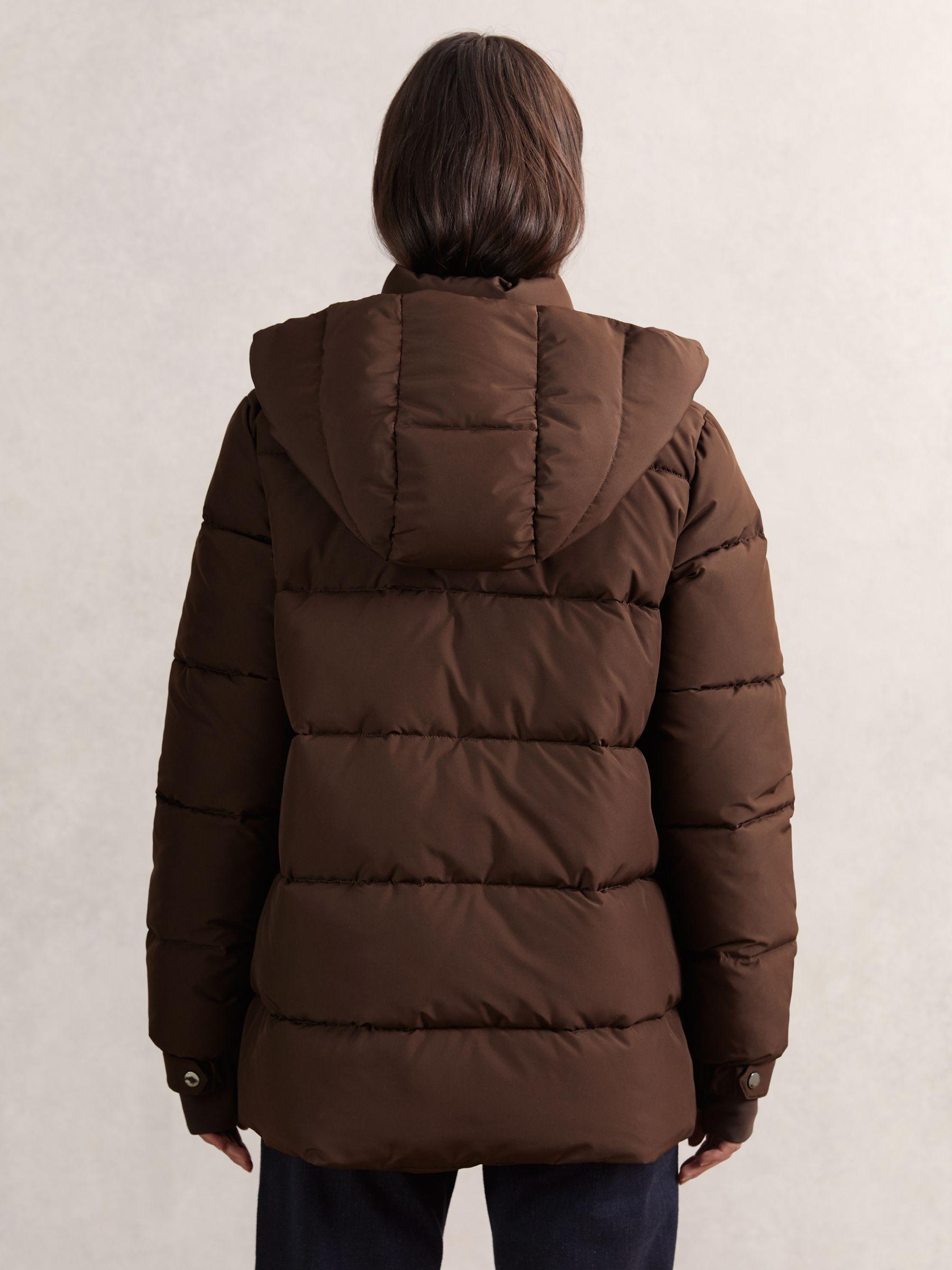 Short Hooded Puffer Coat in Chocolate Brown Product Image