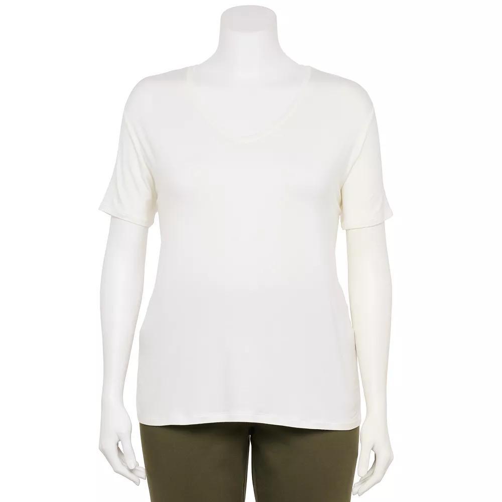 Plus Size Nine West Essential Soft Spun Short Sleeve V-Neck Tee, Women's, Size: 1XL, White Knight Product Image