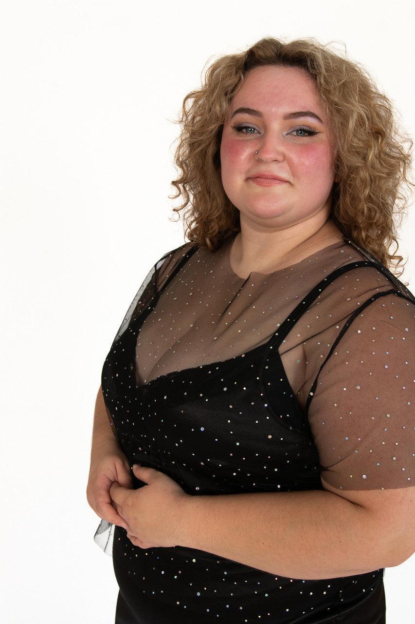 Extended Sizes Mesh Holo Dot Short Sleeve Top Product Image