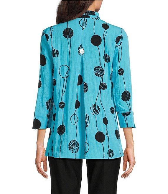 Ali Miles Printed Crinkle Wire Collar 3/4 Sleeve Button Front Tunic Product Image