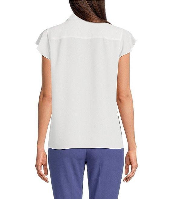 Calvin Klein Georgette Point Collar Cap Sleeve Ruffle Front Blouse Product Image