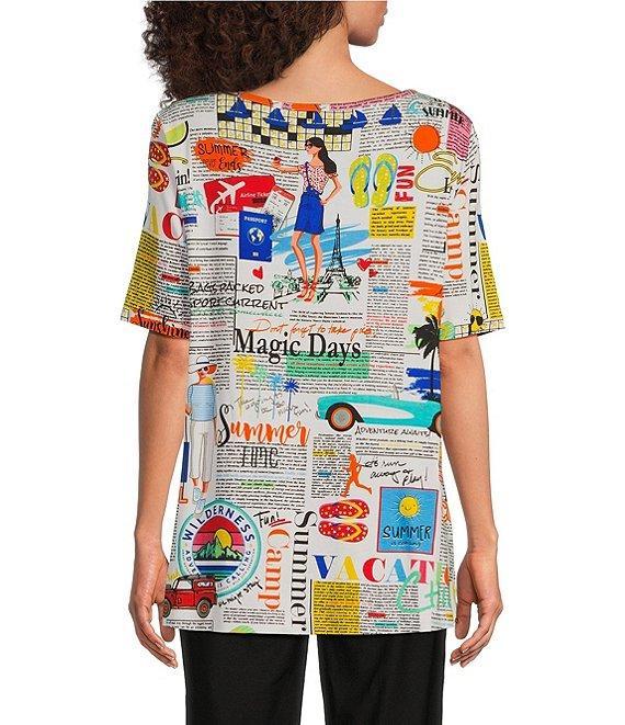 Ali Miles Petite Size Printed Round Neck Short Sleeve Tunic Product Image