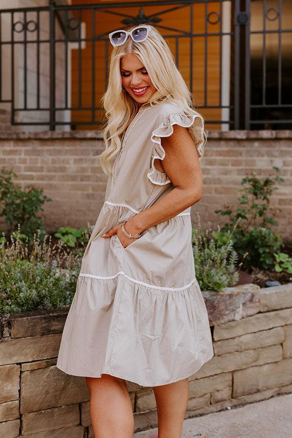 Cue The Charm Mini Dress in Taupe Curves Product Image