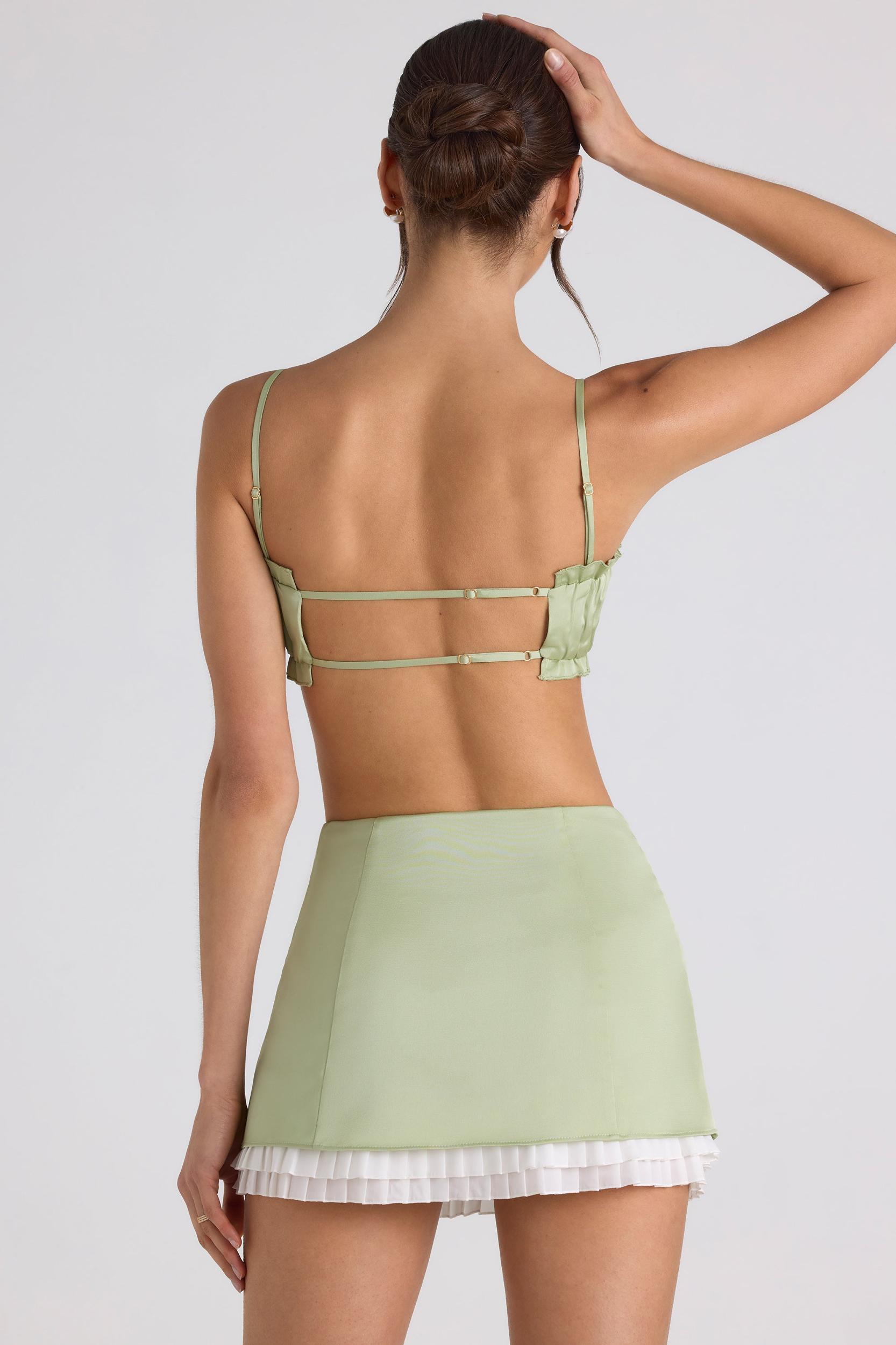 Ruffle-Trim Smocked Crop Top in Spring Green Product Image