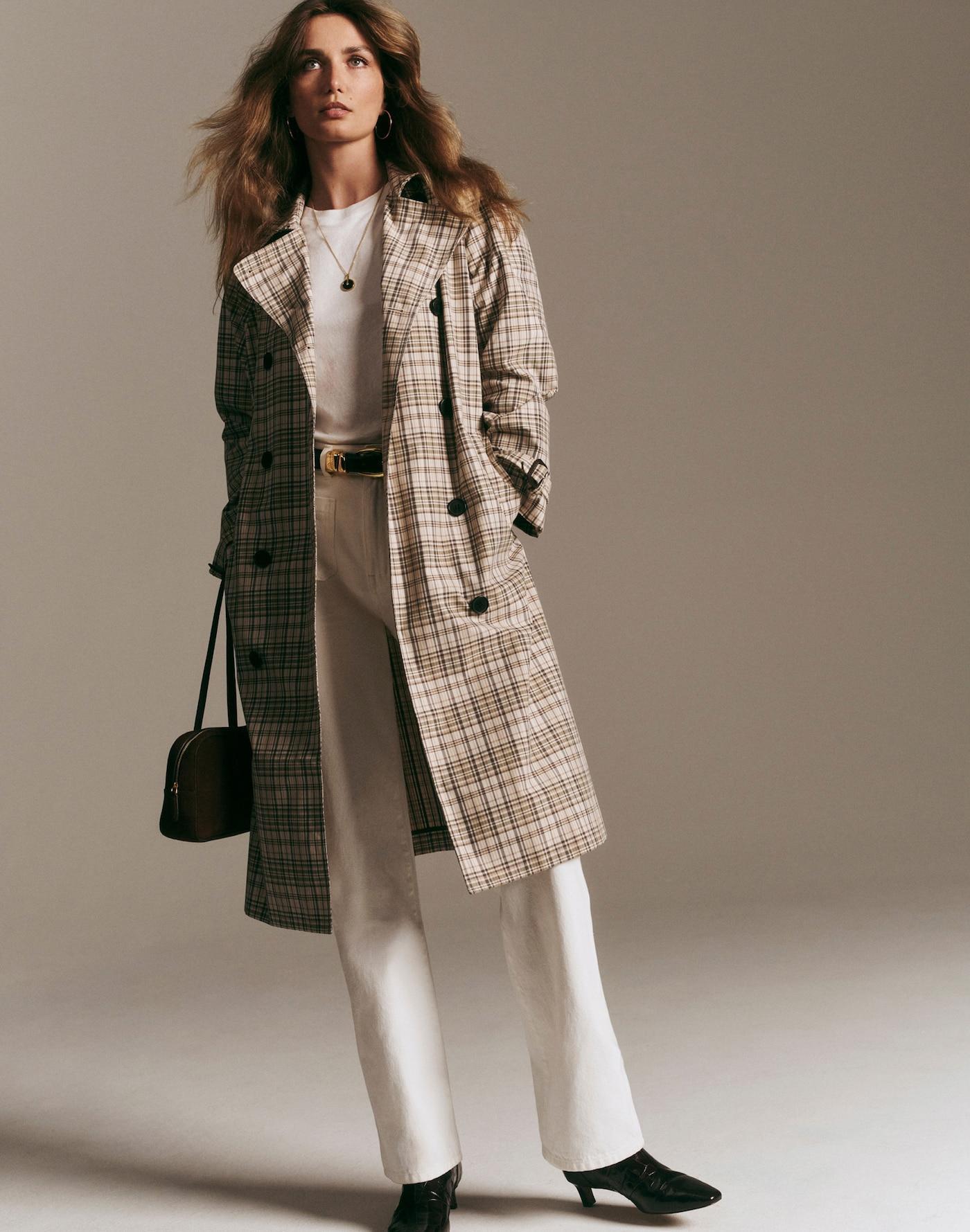 Double-Breasted Trench Coat in Plaid Product Image