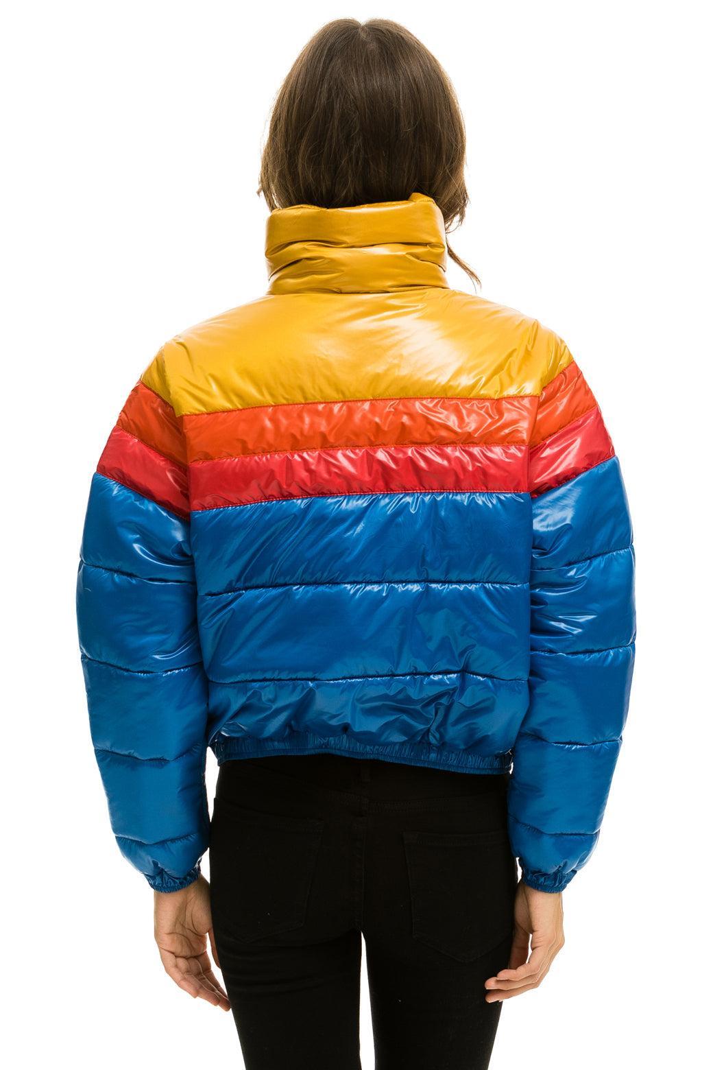 COLOR BLOCK LUXE APRES PUFFER JACKET -  GLOSSY SNORKEL BLUE Female Product Image