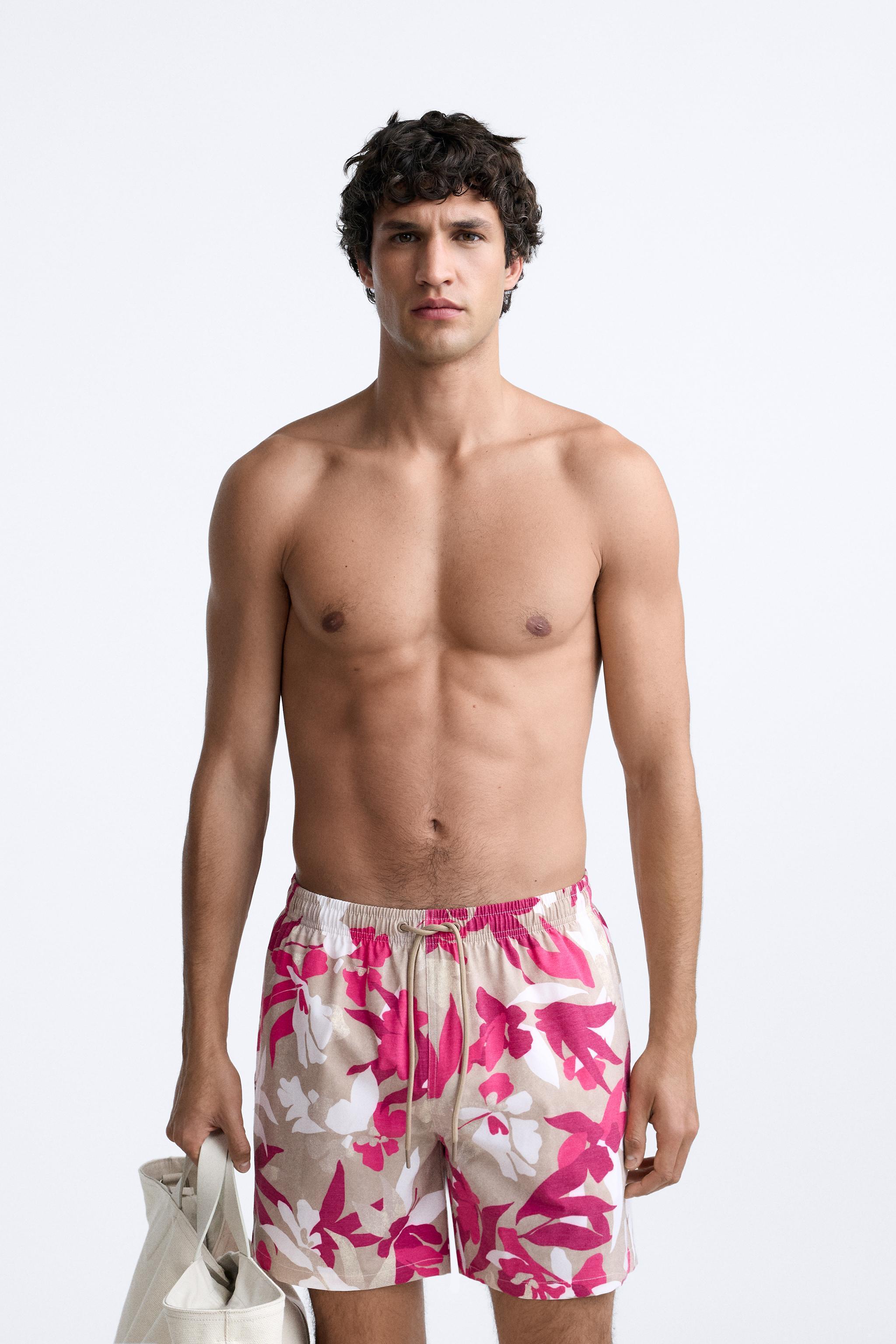 FLORAL PRINT SHORT SWIMMING TRUNKS Product Image