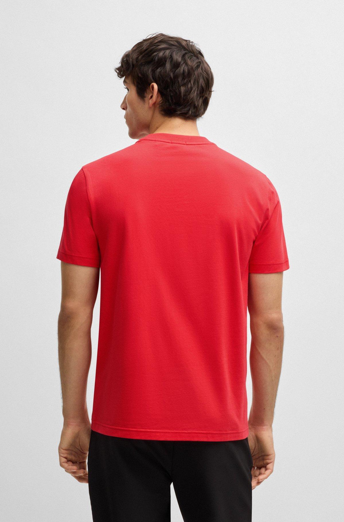 BOSS - Stretch-cotton regular-fit T-shirt with contrast logo - Light Red Product Image