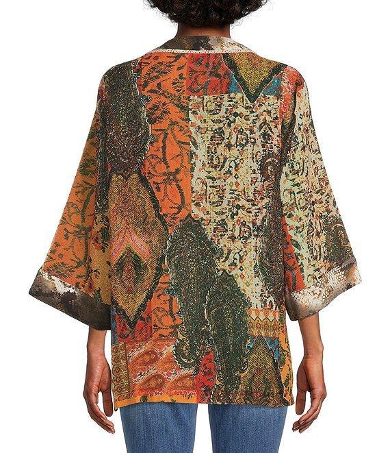 John Mark Mix Print Open Front Multi Color Tassel Detailed 3/4 Sleeve Kimono Statement Jacket Product Image