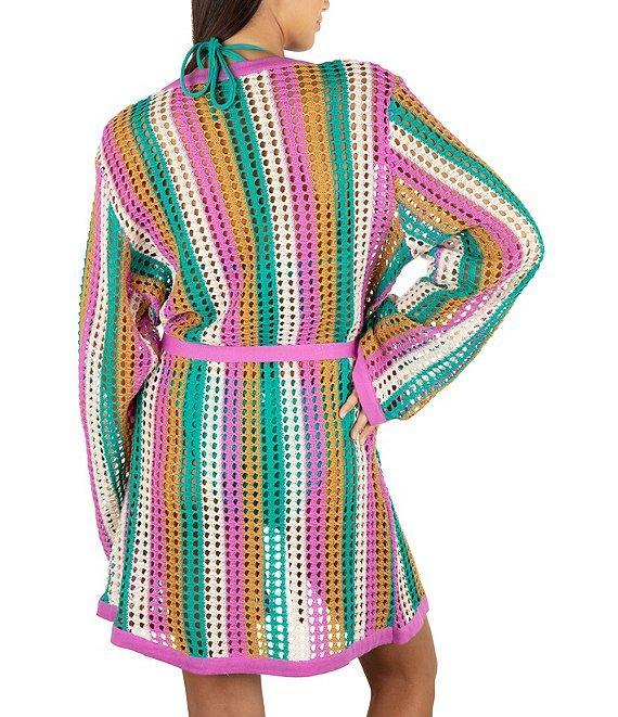 Hurley Stripe Crochet Knit Open Front Rope Swim Cover-Up Product Image