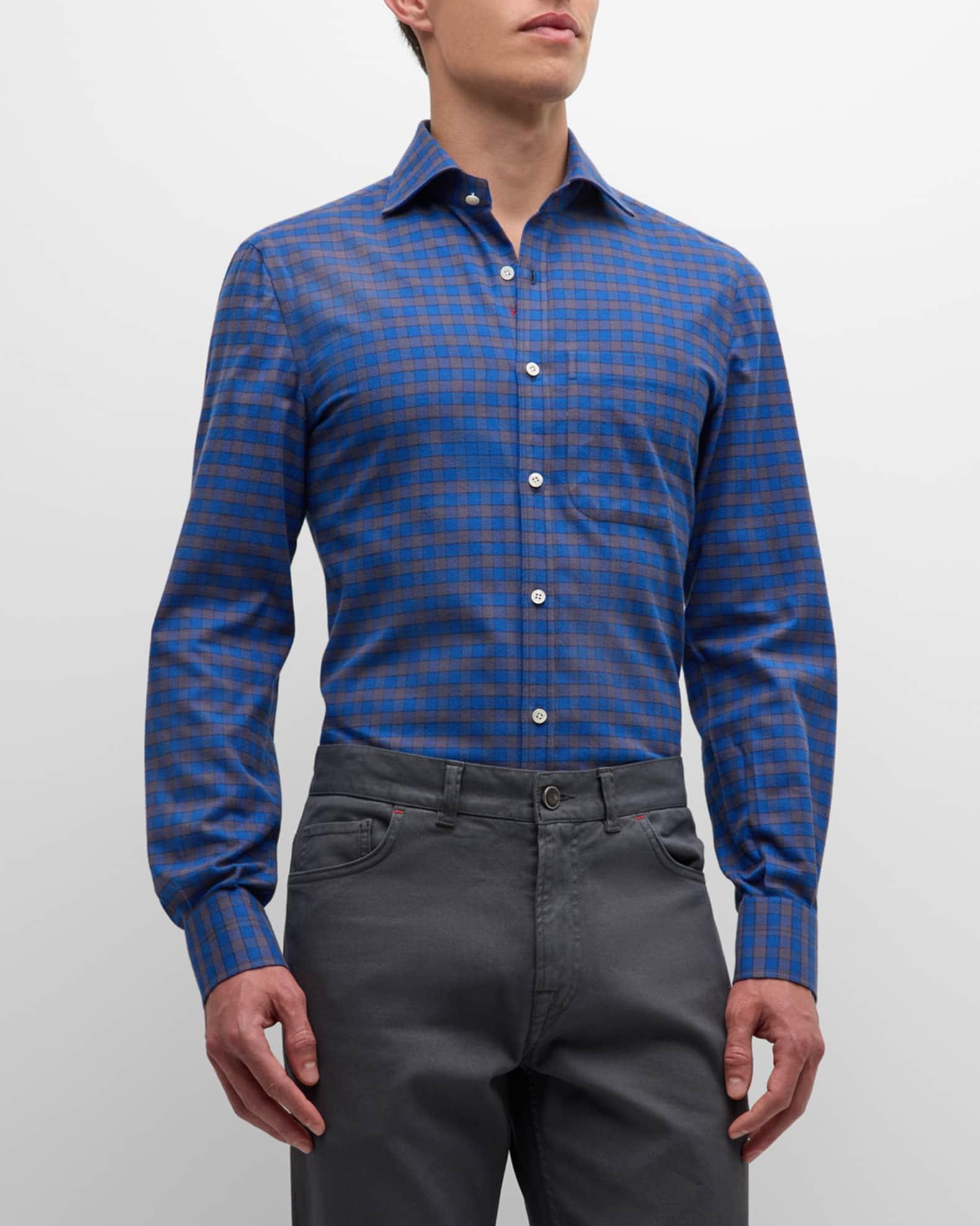 Men's Cotton Gingam Check Casual Button-Down Shirt Product Image