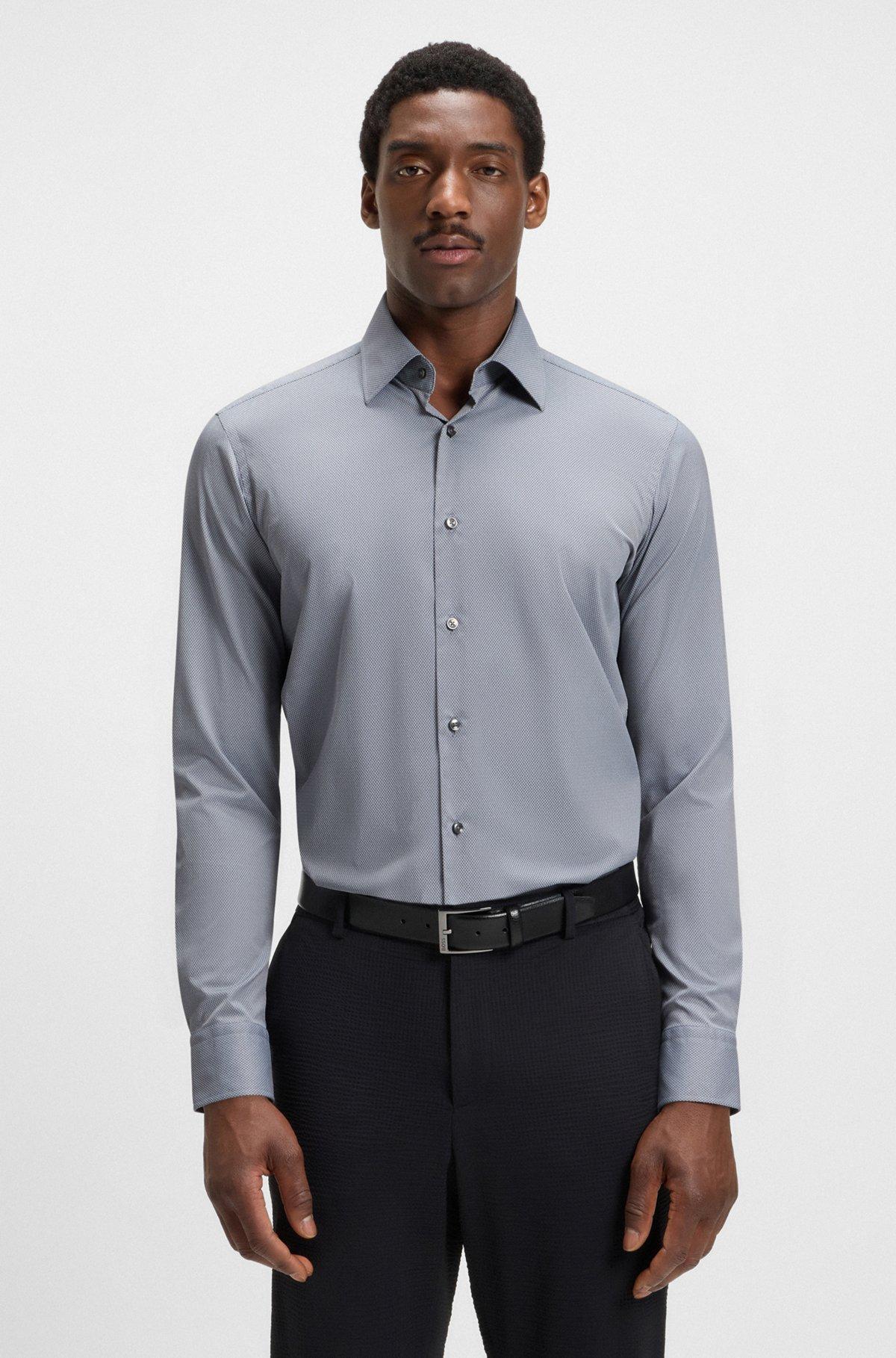 Regular-fit shirt in structured stretch fabric Product Image