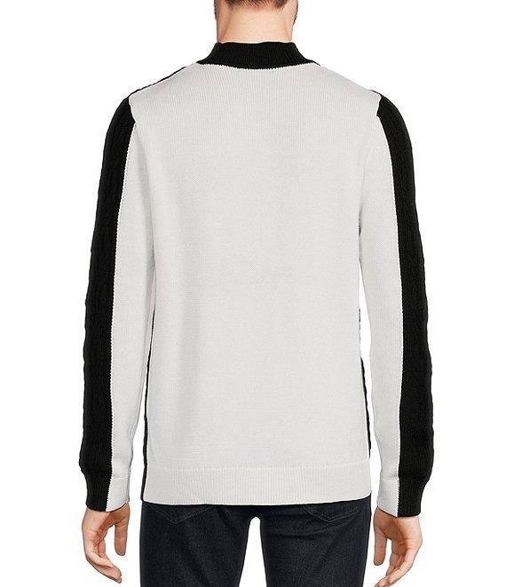 Murano Inflorescence Collection Color Block Textured Mock Neck Wool Blend Sweater Product Image