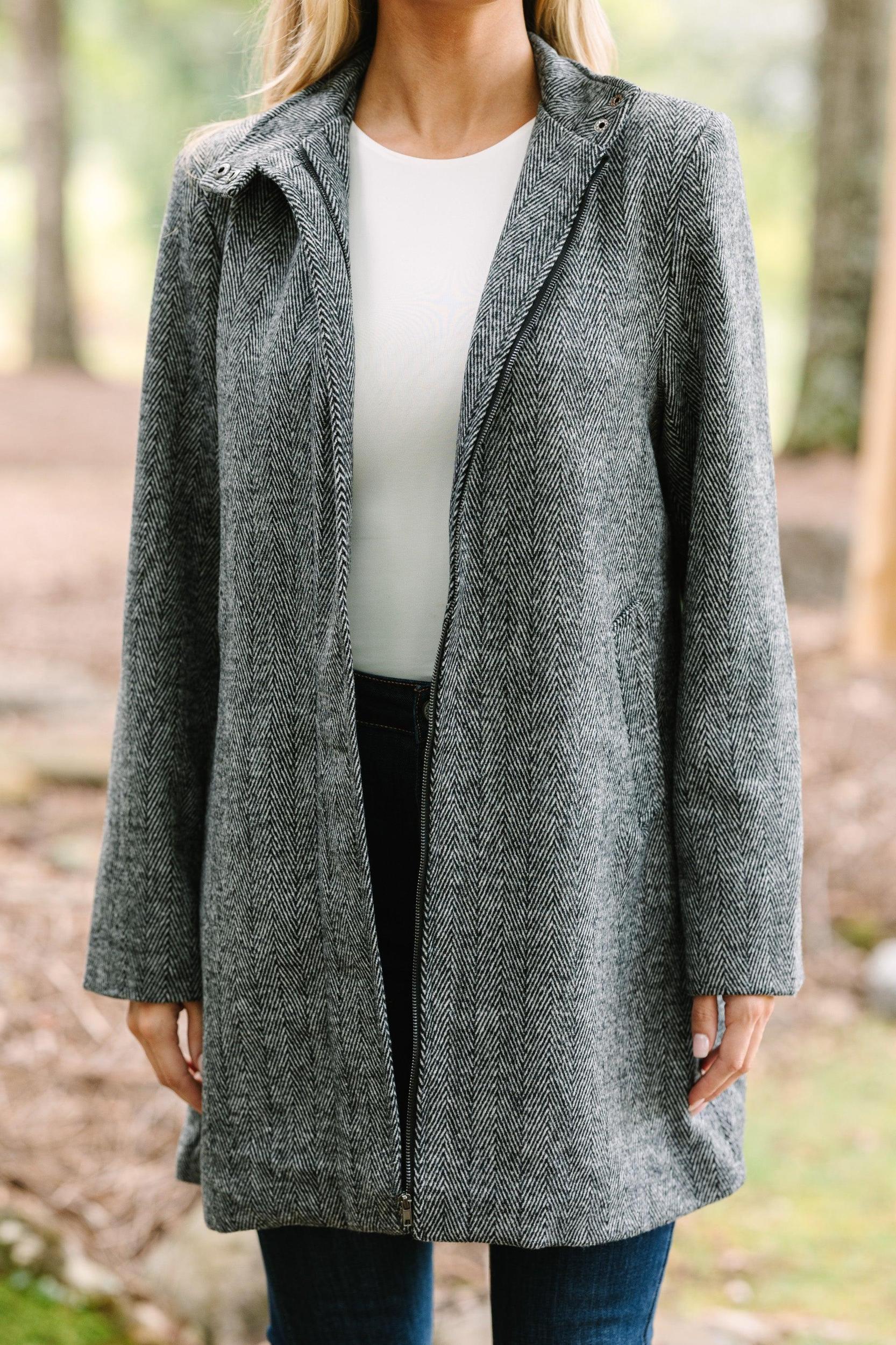 Do What You Love Charcoal Herringbone Coat Female Product Image