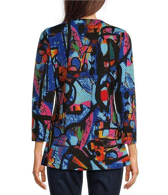 Calessa Modern Abstract Print Crew Neck 3/4 Sleeve Tunic Product Image