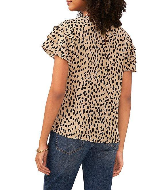 Vince Camuto Tiered Ruffle Short Sleeve Leopard Print Blouse Product Image