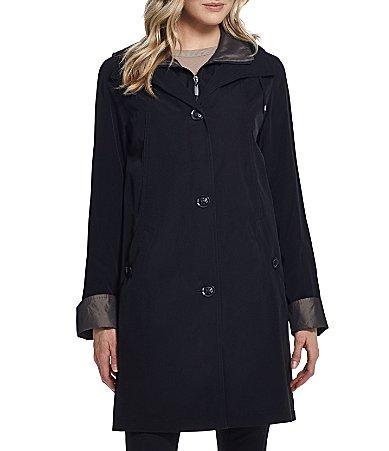Women's Gallery Contrast-Trim Hood Rain Jacket,  Product Image
