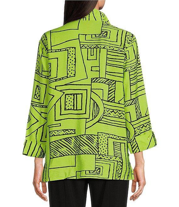 Ali Miles Printed Wire Collar 3/4 Sleeve Button Front Side Slit Tunic Product Image