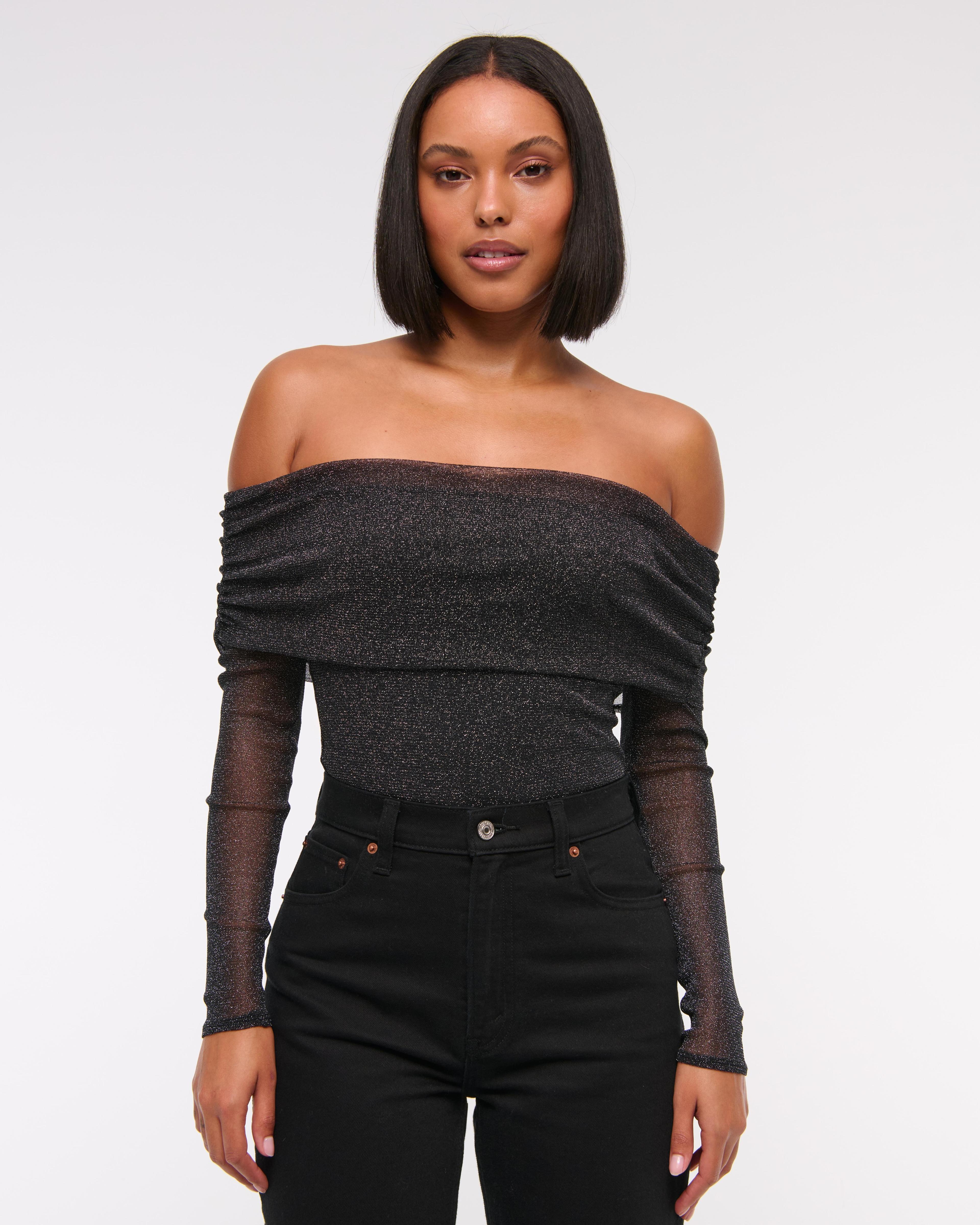 Long-Sleeve Mesh Foldover Bodysuit Product Image