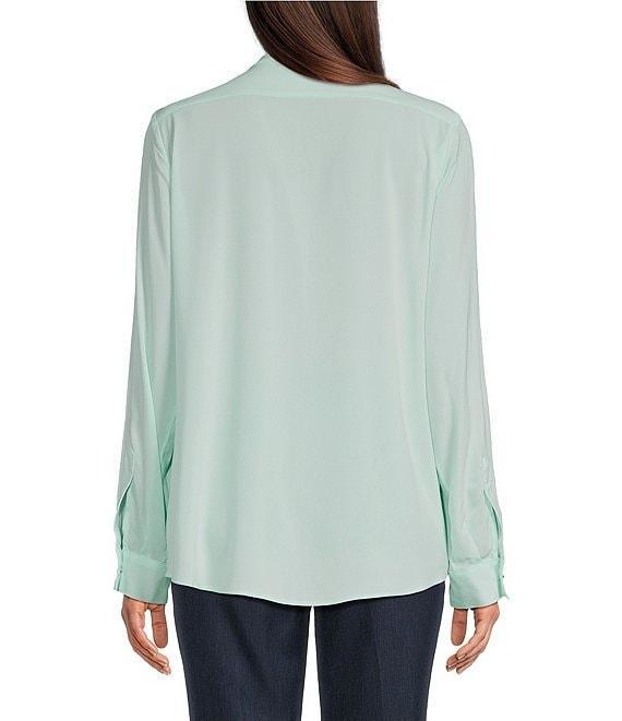 Calvin Klein Crew Neck Roll Sleeve Button Front Blouse Product Image