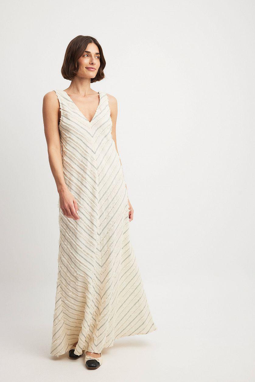 Fringed Sleeveless Maxi Dress Offwhite Product Image