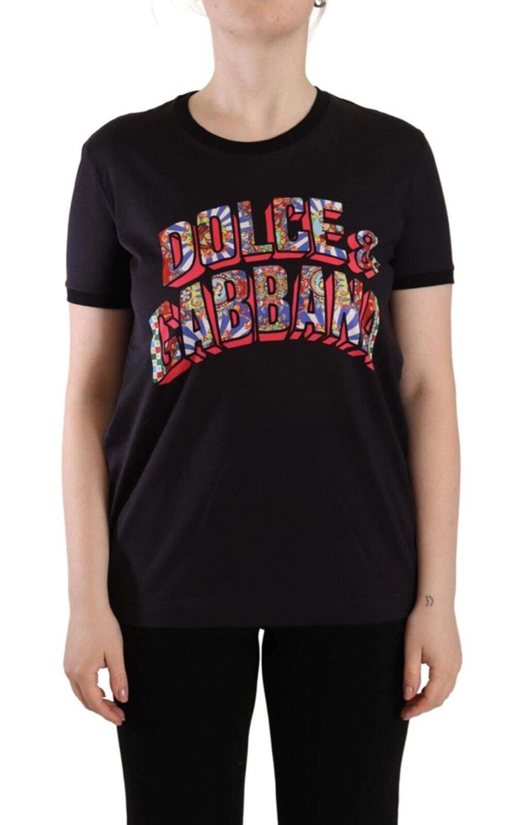 DOLCE & GABBANA Black Logo Print Cotton Crew Neck Tee T-shirt Product Image