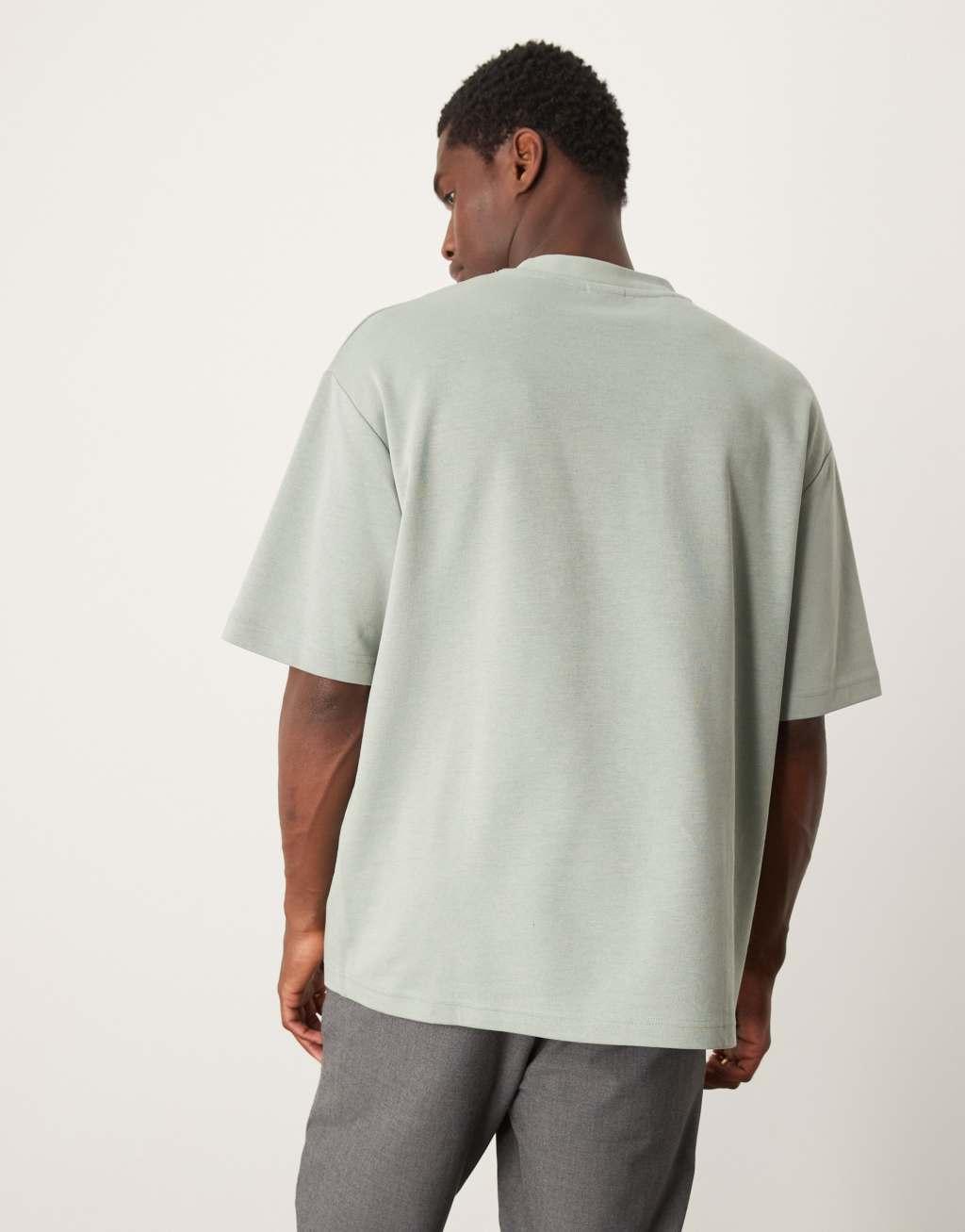 Selected Homme oversized heavyweight T-shirt in light green Product Image