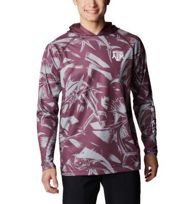 Mens Columbia Maroon/Gray Texas A&M Aggies Super Terminal Tackle Omni-Shade Raglan Long Sleeve Hoodie T-Shirt Product Image