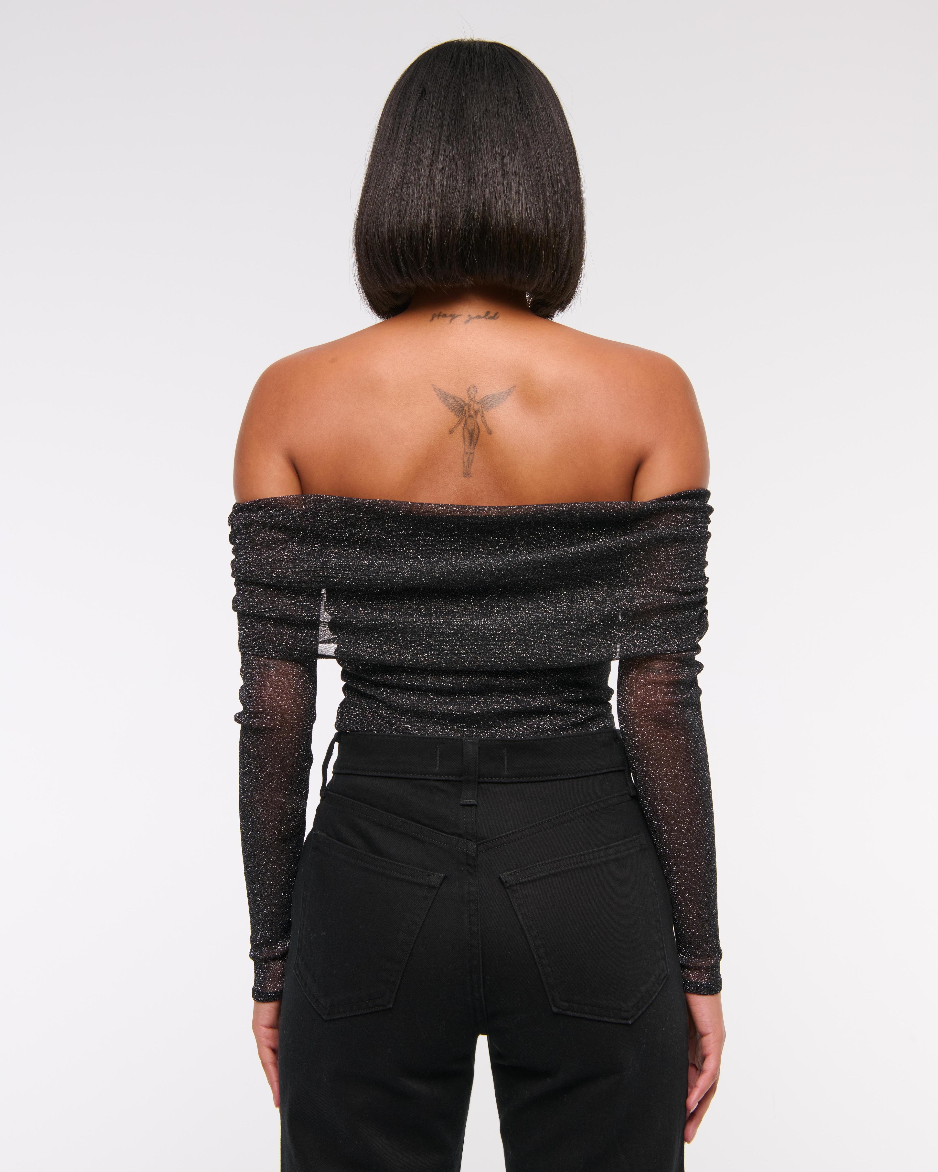 Long-Sleeve Mesh Foldover Bodysuit Product Image