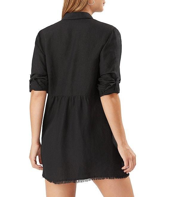 Tommy Bahama St. Lucia Point Collar Short Roll-Tab Sleeve Fray Hem Button Front Boyfriend Swim Cover Up Product Image