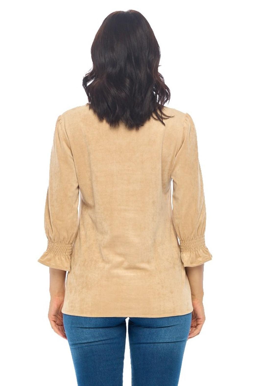 Faux Suede V-Neck Top Product Image