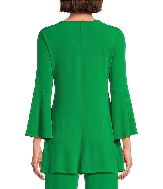 Eva Varro Knit Jersey Twist V-Neck 3/4 Bell Sleeve A-Line Flowy Tunic Product Image