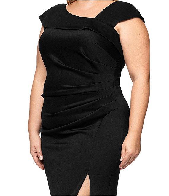 Xscape Plus Size Asymmetrical Neck Short Sleeve Sheath Gown Product Image