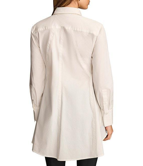 Donna Karan Woven Button Front Collared Long Sleeve High-Low A-line Tunic Product Image