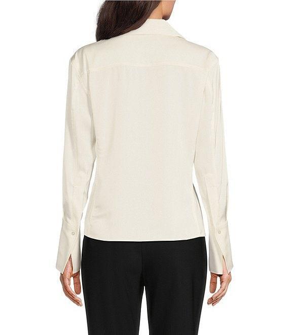 Donna Karan Spread Collar Long Sleeve Pointed Hem Button Down Blouse Product Image