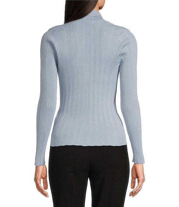 Calvin Klein Metallic Notch Collar V-Neck Long Sleeve Sweater Product Image